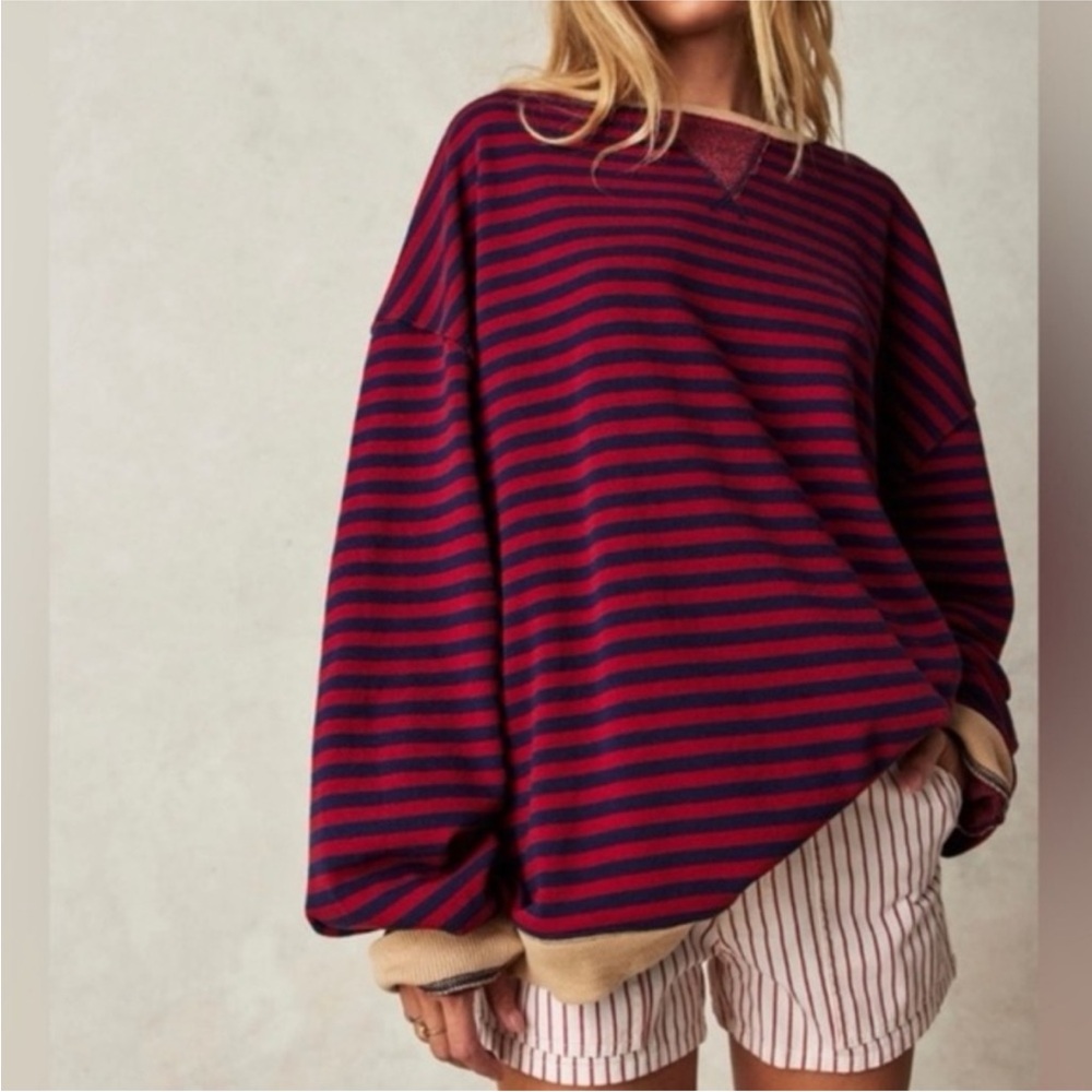 Free People Classic Striped Oversized Crewneck